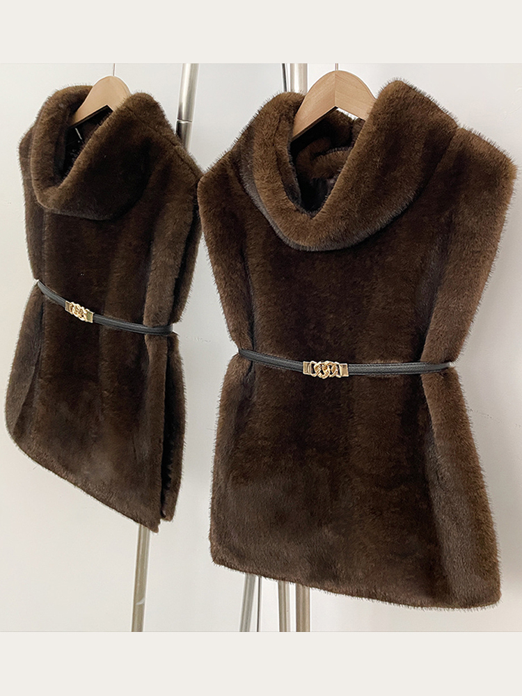 AliExpress Mumaroho 2026 Winter Spring Women Faux Fur Sable Vest Crop Top Solid Turtleneck Eco Mink Faux Fur Tank Tops Pullover Jacket, view 3
