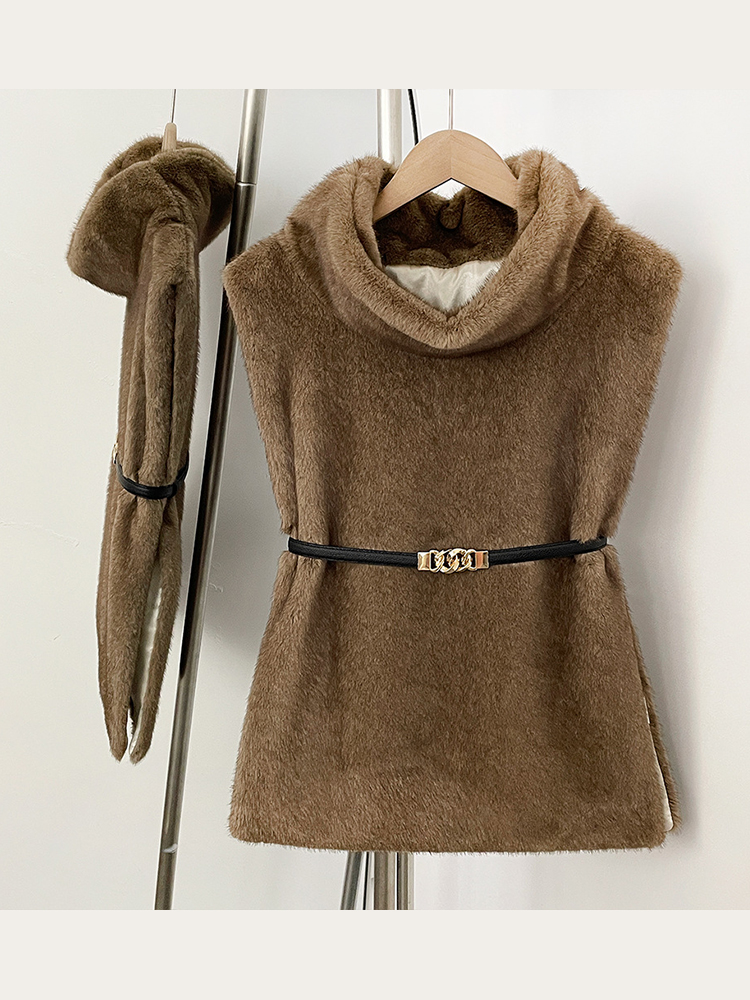 AliExpress Mumaroho 2026 Winter Spring Women Faux Fur Sable Vest Crop Top Solid Turtleneck Eco Mink Faux Fur Tank Tops Pullover Jacket, view 4