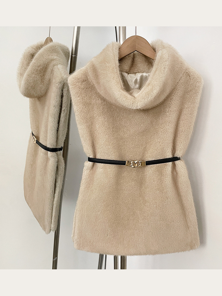 AliExpress Mumaroho 2026 Winter Spring Women Faux Fur Sable Vest Crop Top Solid Turtleneck Eco Mink Faux Fur Tank Tops Pullover Jacket, view 5