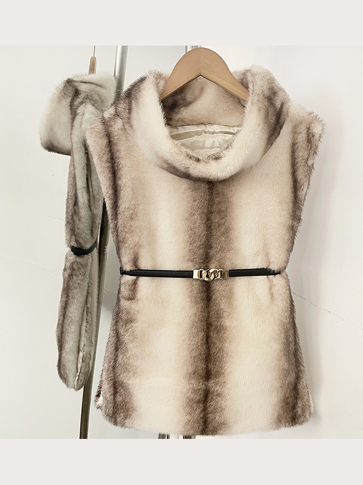 AliExpress Mumaroho 2026 Winter Spring Women Faux Fur Sable Vest Crop Top Solid Turtleneck Eco Mink Faux Fur Tank Tops Pullover Jacket, view 6