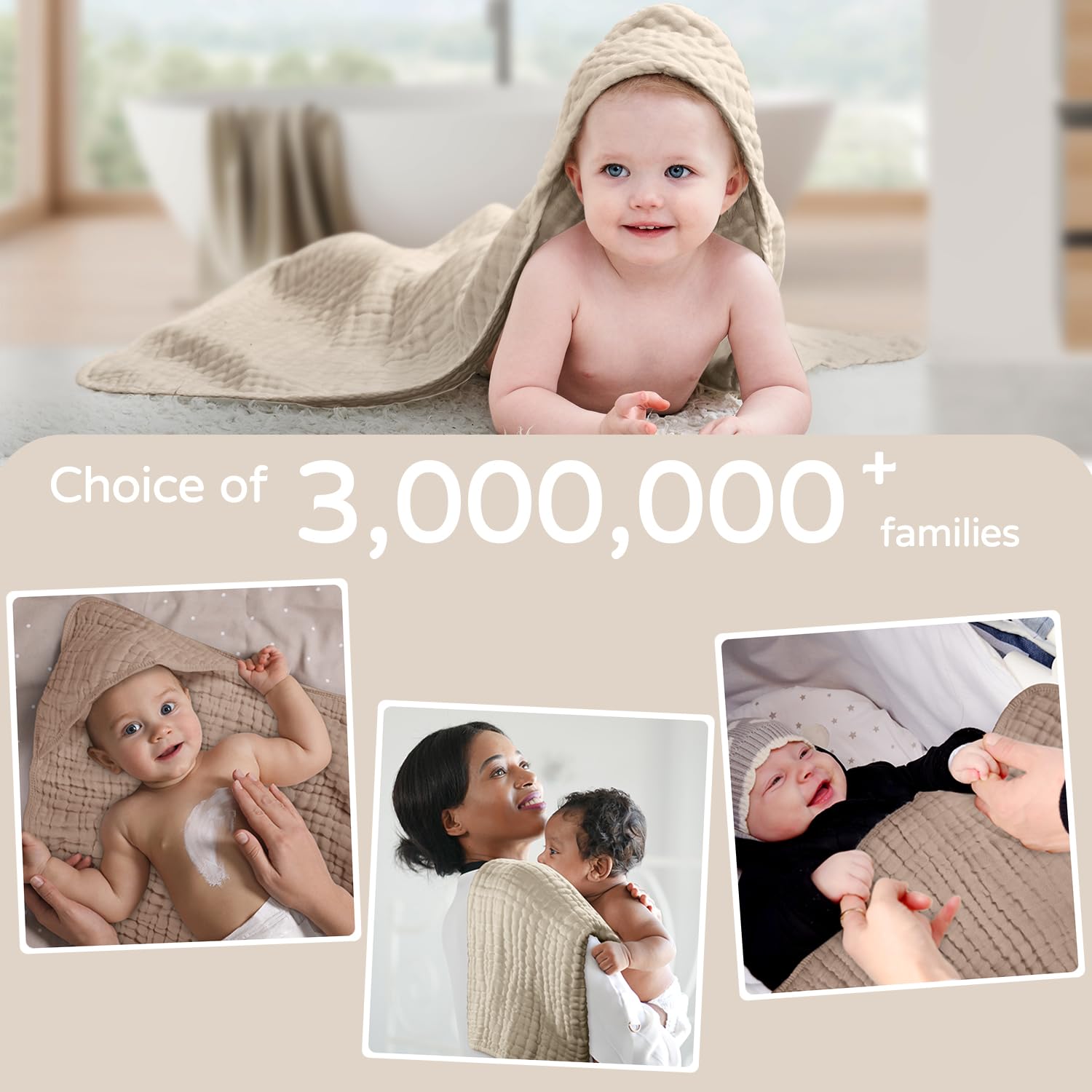 AliExpress Muslin Hooded Baby Towels, 100% Cotton, Ultra-Soft & Absorbent Baby Bath Towels with Hood for Newborn & Infant, view 2