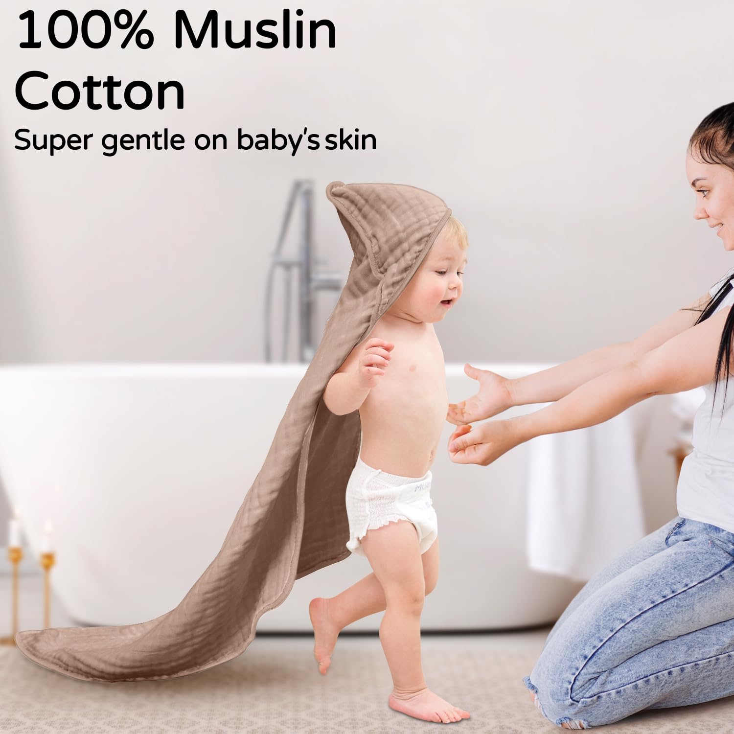 AliExpress Muslin Hooded Baby Towels, 100% Cotton, Ultra-Soft & Absorbent Baby Bath Towels with Hood for Newborn & Infant, view 4