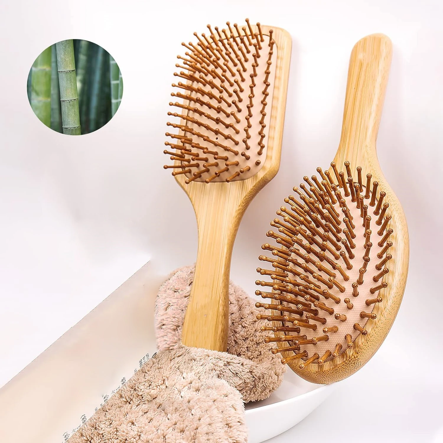 AliExpress Natural bamboo paddle comb air cushion comb scalp massage anti-static tangle free comb,Special for real hair wigs, view 4