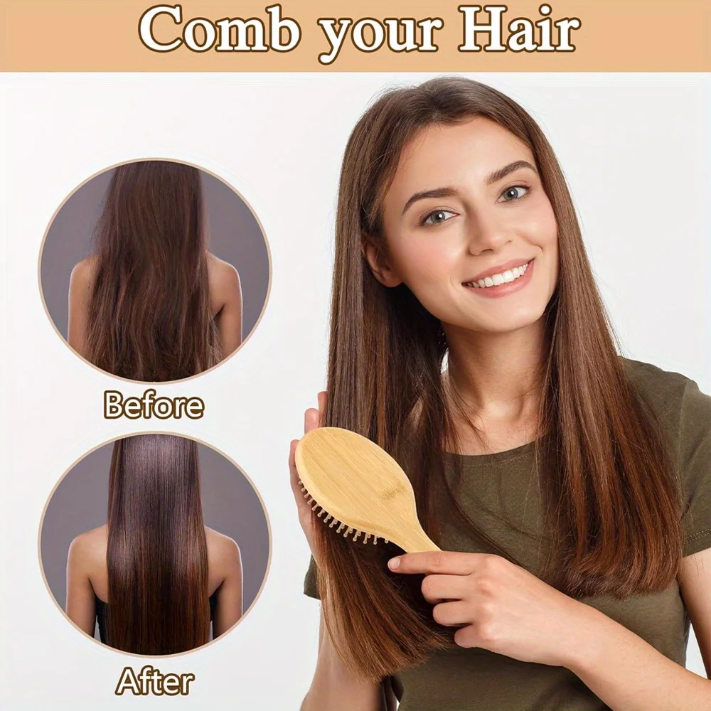 AliExpress Natural bamboo paddle comb air cushion comb scalp massage anti-static tangle free comb,Special for real hair wigs, view 5