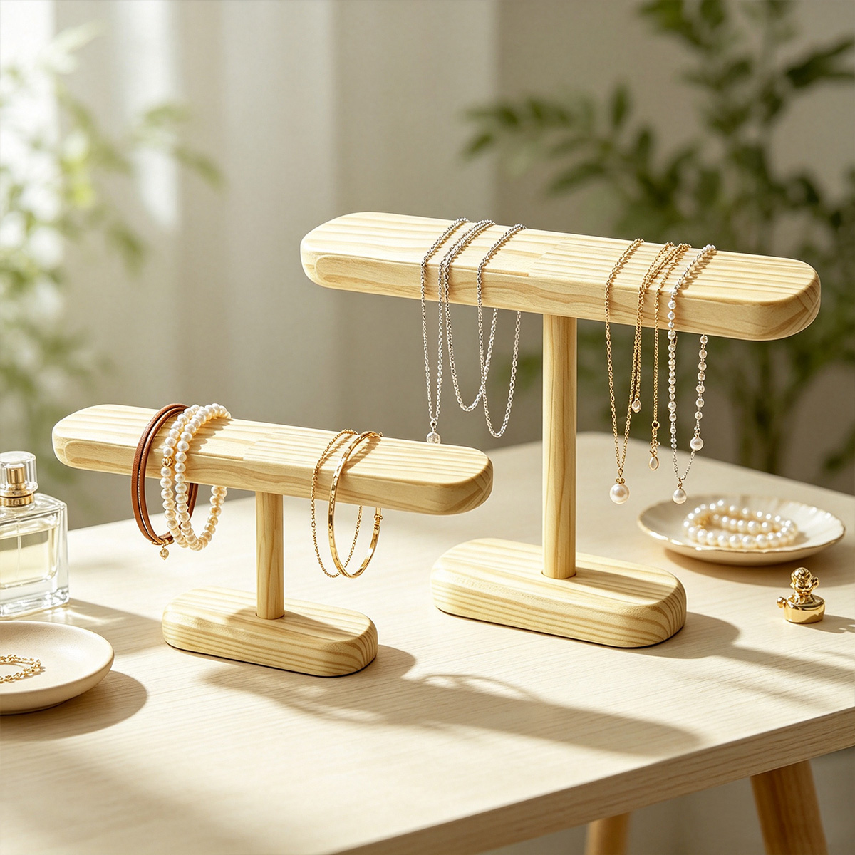 AliExpress Natural Wood T-Bar Jewelry Display Stand