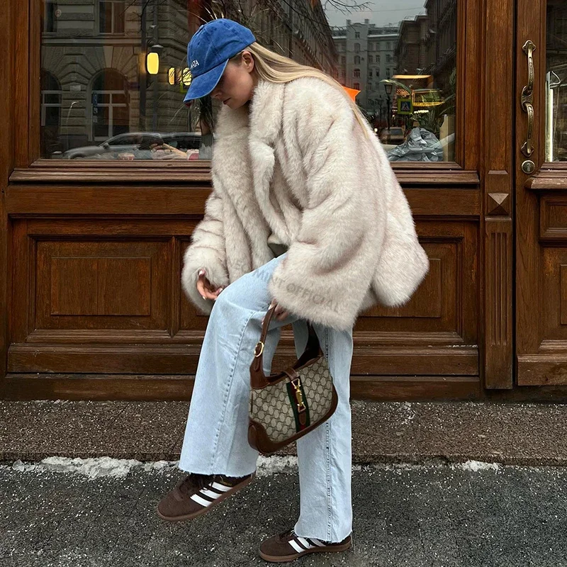 AliExpress Neo Mint 2024 Winter Ins Hot Fashion Girls Oversized Gradient Fur Coat Women Thick Warm Outerwear Fluffy Faux Fox Fur Jacket, view 2