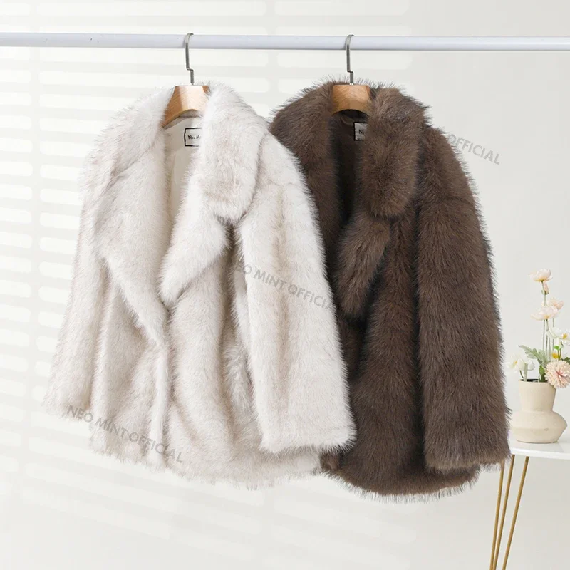 AliExpress Neo Mint 2024 Winter Ins Hot Fashion Girls Oversized Gradient Fur Coat Women Thick Warm Outerwear Fluffy Faux Fox Fur Jacket, view 6