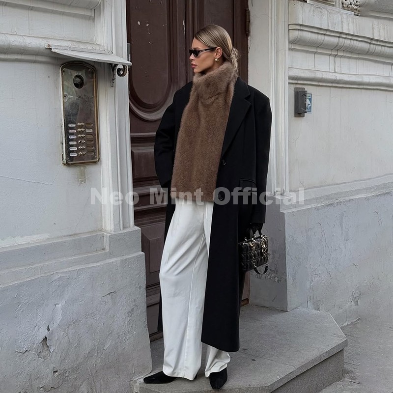 AliExpress Neo Mint 2025 Brand Fashion Faux Fur Sable Vest Crop Top Autumn Winter Turtleneck Eco Mink Fur Tank Tops Sleeveless Jacket Coat, view 2