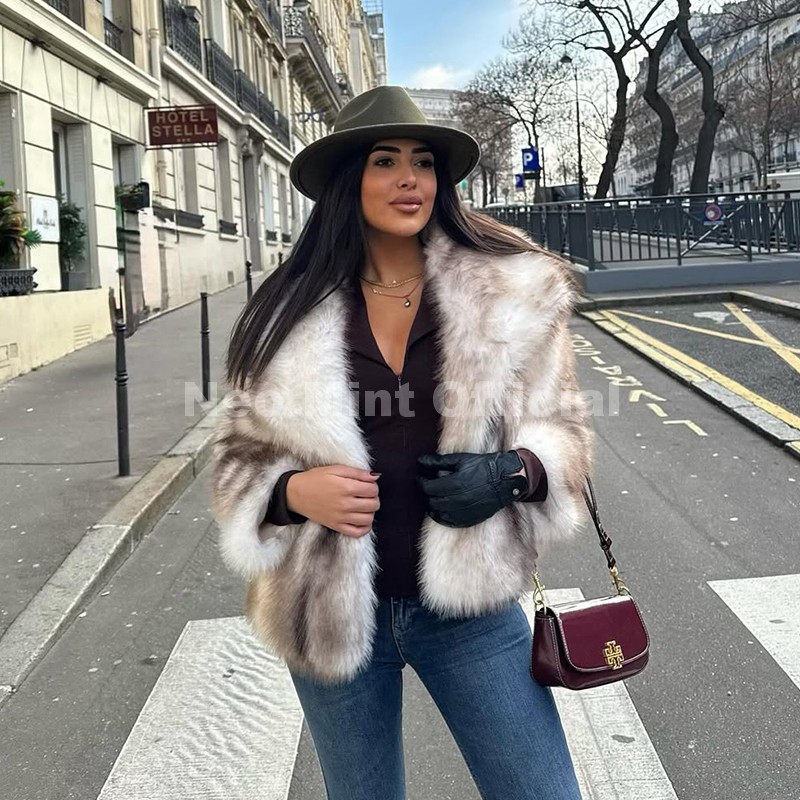 AliExpress Neo Mint 2025 Winter Exclusive Striped Faux Fur Jacket Women Overcoat Brand Blogger Fashion Fluffy Fox Fur Collar Coat Outerwear, view 3