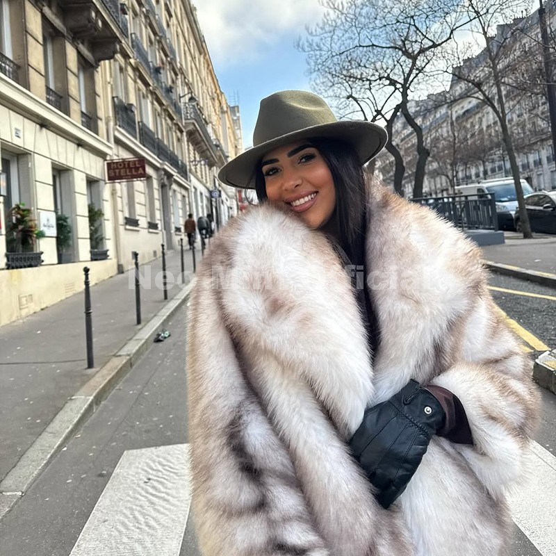 AliExpress Neo Mint 2025 Winter Exclusive Striped Faux Fur Jacket Women Overcoat Brand Blogger Fashion Fluffy Fox Fur Collar Coat Outerwear, view 4