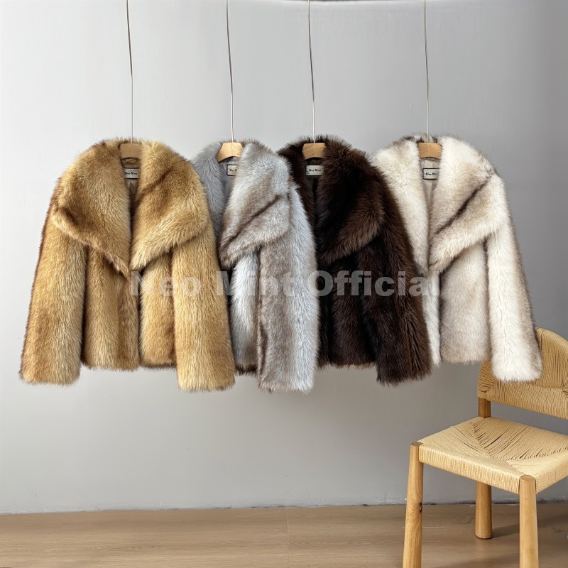 AliExpress Neo Mint 2025 Winter Exclusive Striped Faux Fur Jacket Women Overcoat Brand Blogger Fashion Fluffy Fox Fur Collar Coat Outerwear, view 6
