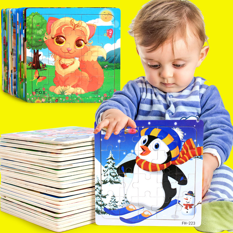 AliExpress New 20 Piece Wooden 3d Puzzle Cartoon Animal Vehicle Jigsaw Puzzle Montessori Educational Toys For Kids 3-6 Years Old, view 2
