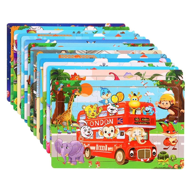 AliExpress New 30 Pieces Wooden Puzzles Cartoon Animal Traffic Tangram Wood 3d Puzzle Montessori Educational Toys for Children Gifts