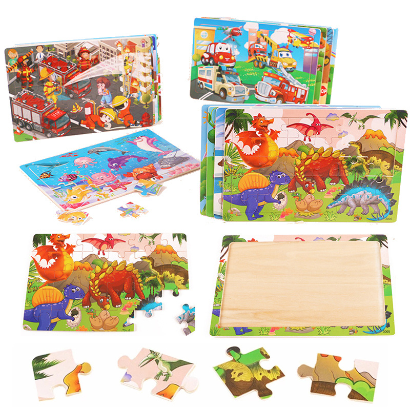 AliExpress New 30 Pieces Wooden Puzzles Cartoon Animal Traffic Tangram Wood 3d Puzzle Montessori Educational Toys for Children Gifts, view 2