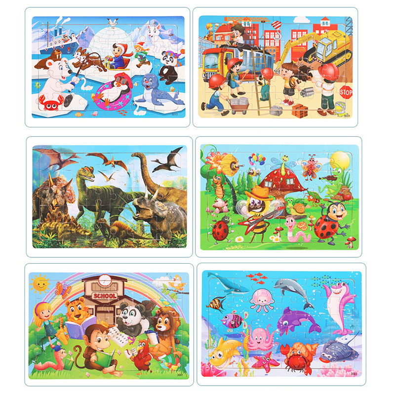 AliExpress New 30 Pieces Wooden Puzzles Cartoon Animal Traffic Tangram Wood 3d Puzzle Montessori Educational Toys for Children Gifts, view 3