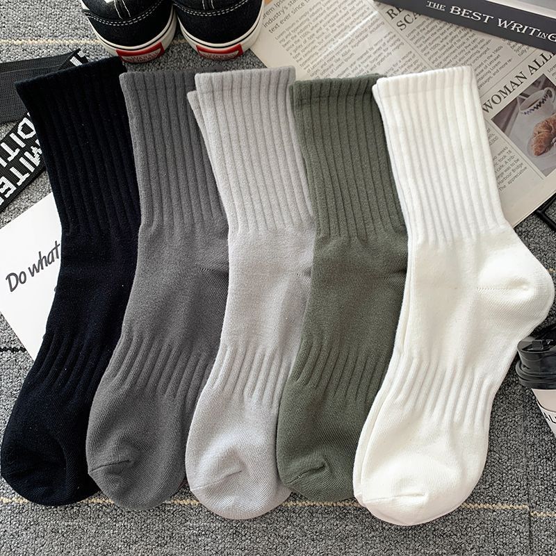 AliExpress New 5 Pairs Cool Men Black White Warm Socks Set Autumn Winter Male Solid Color Sport Short Socks For Men Dropshipping