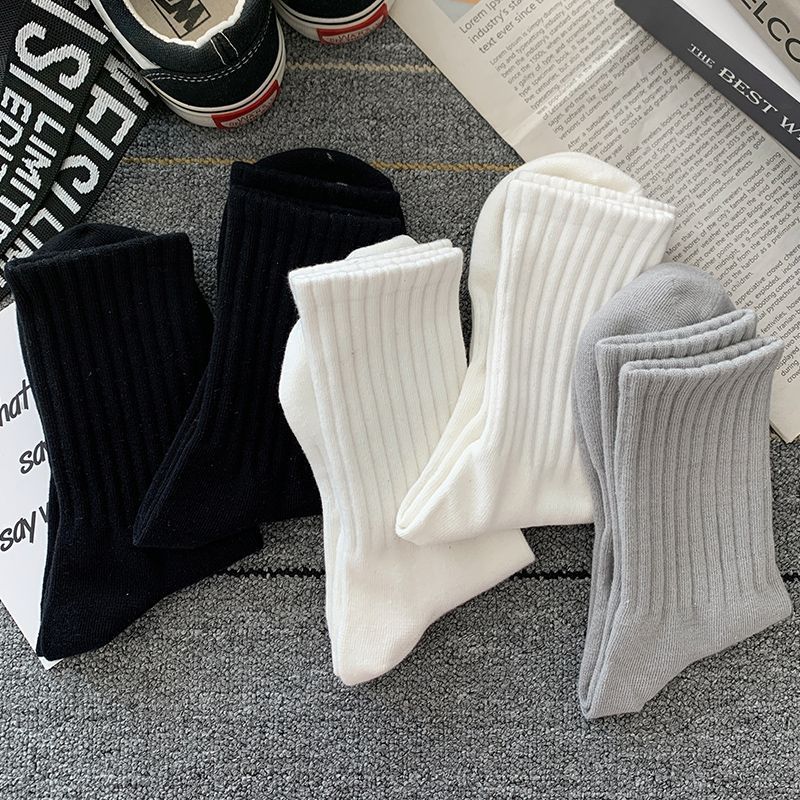 AliExpress New 5 Pairs Cool Men Black White Warm Socks Set Autumn Winter Male Solid Color Sport Short Socks For Men Dropshipping, view 2