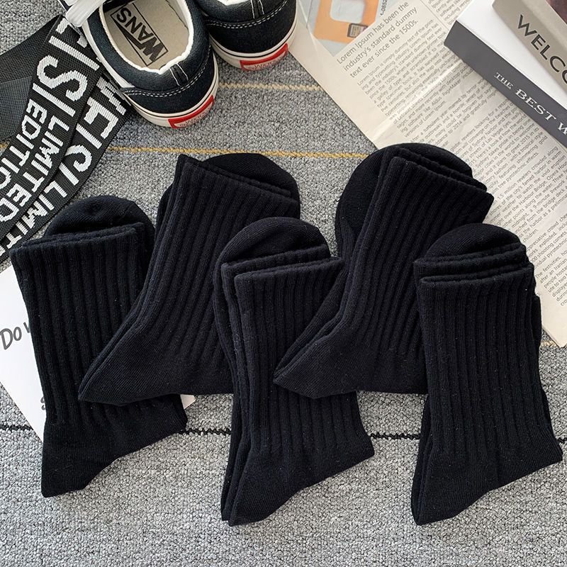 AliExpress New 5 Pairs Cool Men Black White Warm Socks Set Autumn Winter Male Solid Color Sport Short Socks For Men Dropshipping, view 3