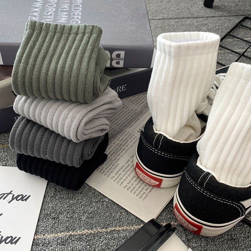 AliExpress New 5 Pairs Cool Men Black White Warm Socks Set Autumn Winter Male Solid Color Sport Short Socks For Men Dropshipping, view 5