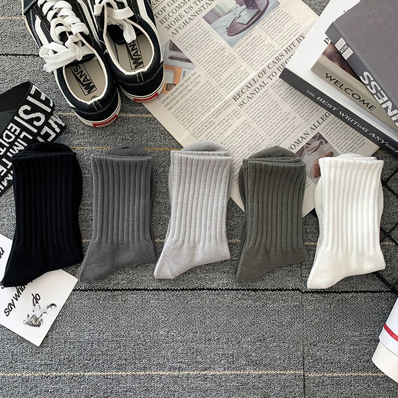 AliExpress New 5 Pairs Cool Men Black White Warm Socks Set Autumn Winter Male Solid Color Sport Short Socks For Men Dropshipping, view 6