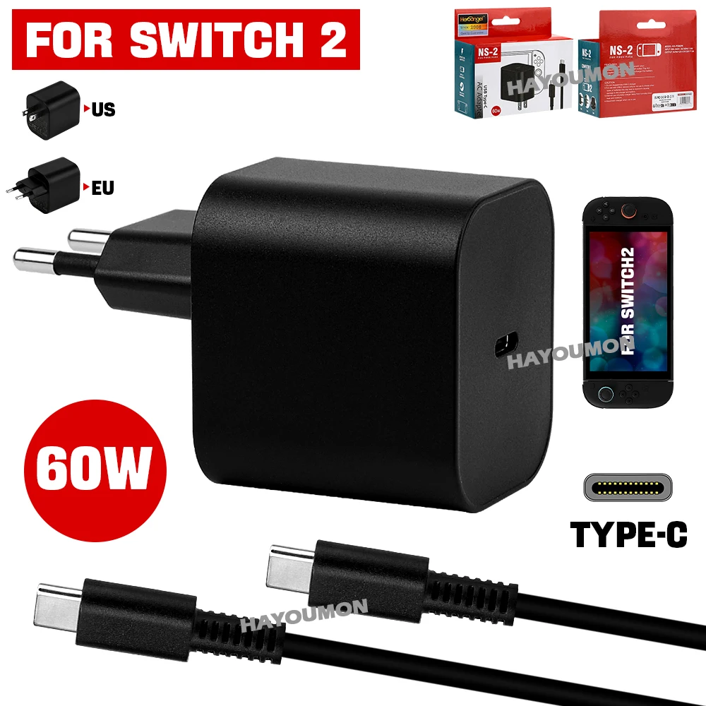 AliExpress New 60W AC Adapter For NS Switch 2 Type C Fast Charger Power Supply Support TV Mode Wall Charger For Switch 2 Game Accessories
