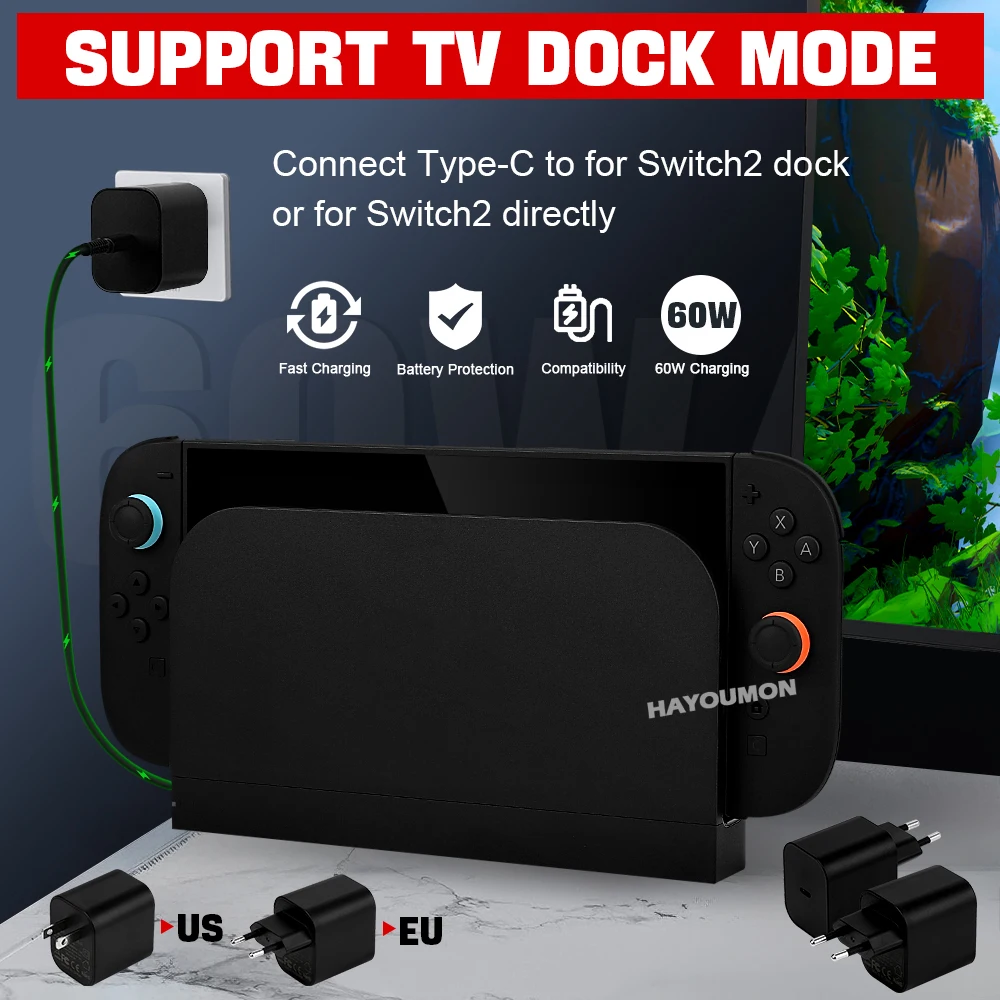 AliExpress New 60W AC Adapter For NS Switch 2 Type C Fast Charger Power Supply Support TV Mode Wall Charger For Switch 2 Game Accessories, view 4