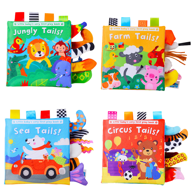 AliExpress New Baby Toys Cartoon Animals Tail Baby Cloth Book Educational Ringed Paper Cloth Book Toys Enlightenment Baby Toys 0 12 Months