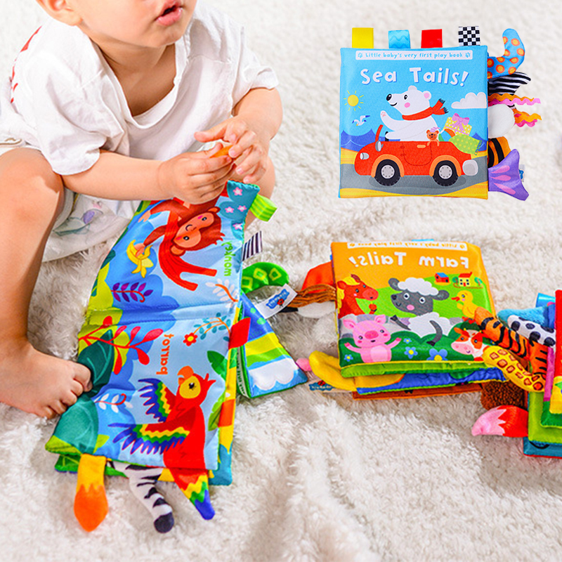 AliExpress New Baby Toys Cartoon Animals Tail Baby Cloth Book Educational Ringed Paper Cloth Book Toys Enlightenment Baby Toys 0 12 Months, view 5