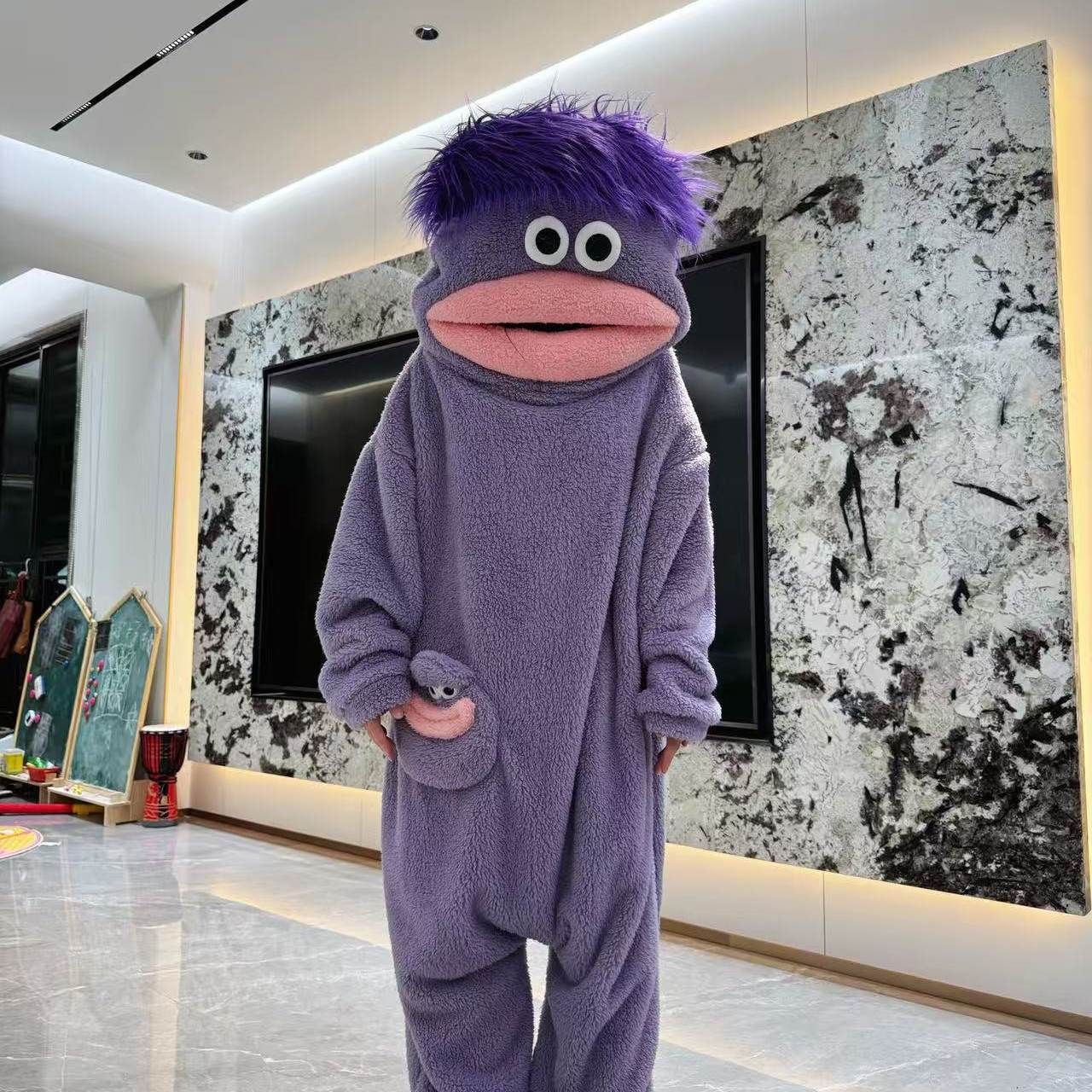 AliExpress New Big Mouth Monster Cute Funny Onesie Pajamas Thickened Coral Fleece Homewear For Couples Men Women Autumn Cartoon Pajamas, view 3