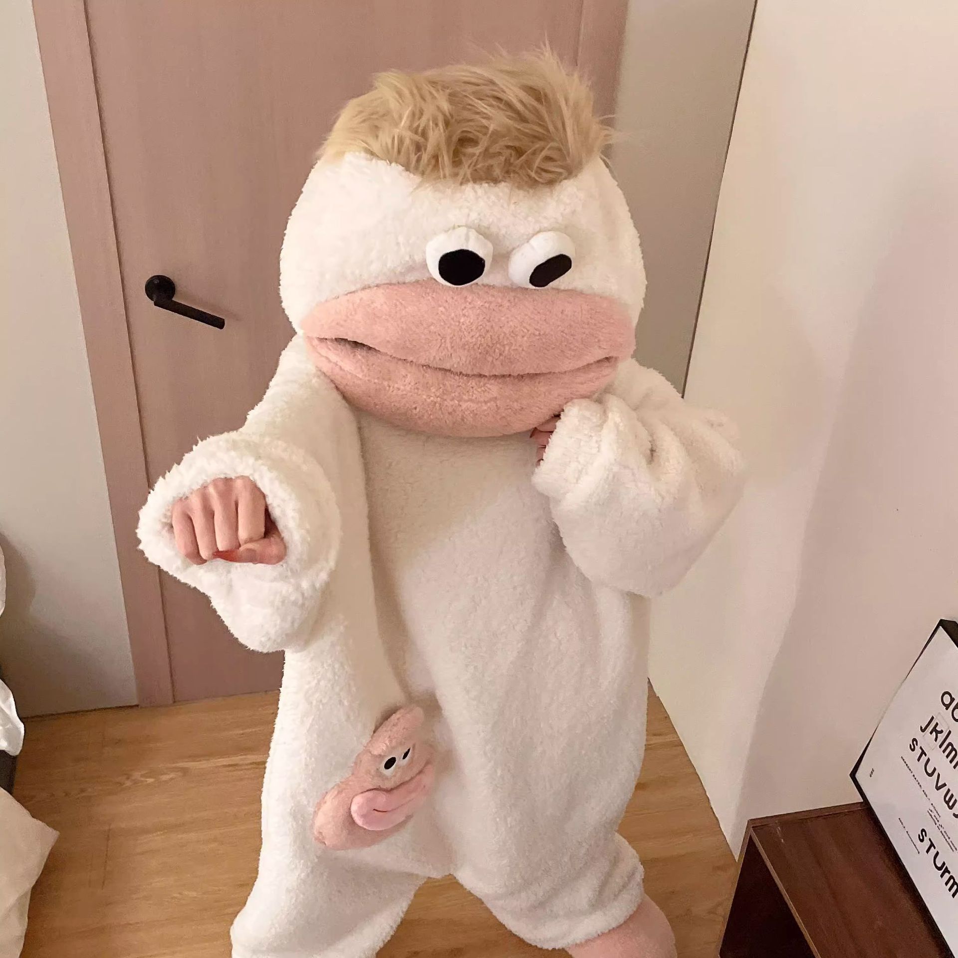 AliExpress New Big Mouth Monster Cute Funny Onesie Pajamas Thickened Coral Fleece Homewear For Couples Men Women Autumn Cartoon Pajamas, view 4
