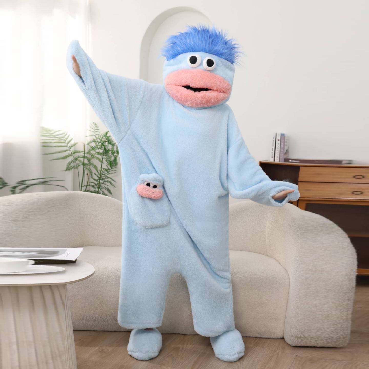 AliExpress New Big Mouth Monster Cute Funny Onesie Pajamas Thickened Coral Fleece Homewear For Couples Men Women Autumn Cartoon Pajamas, view 5