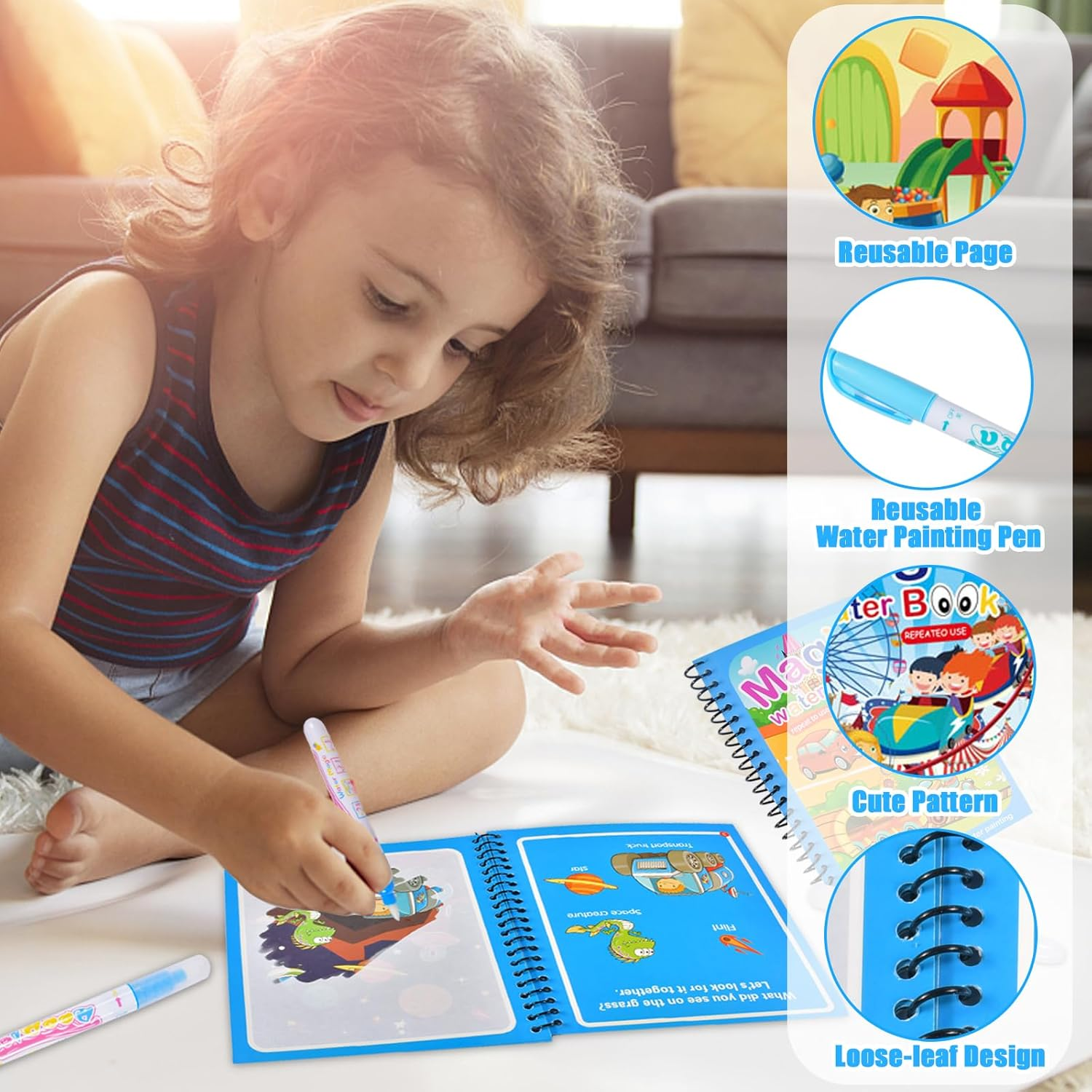 AliExpress NEW Children Animal Cartoon Painting Book Magic Water Book with Water Pen for Kids Birthday Christmas New Year Gift for Kids, view 3