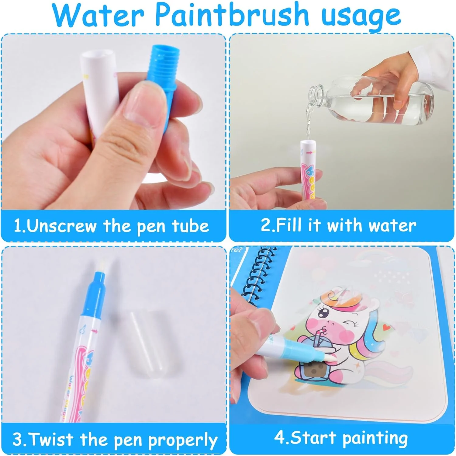 AliExpress NEW Children Animal Cartoon Painting Book Magic Water Book with Water Pen for Kids Birthday Christmas New Year Gift for Kids, view 5