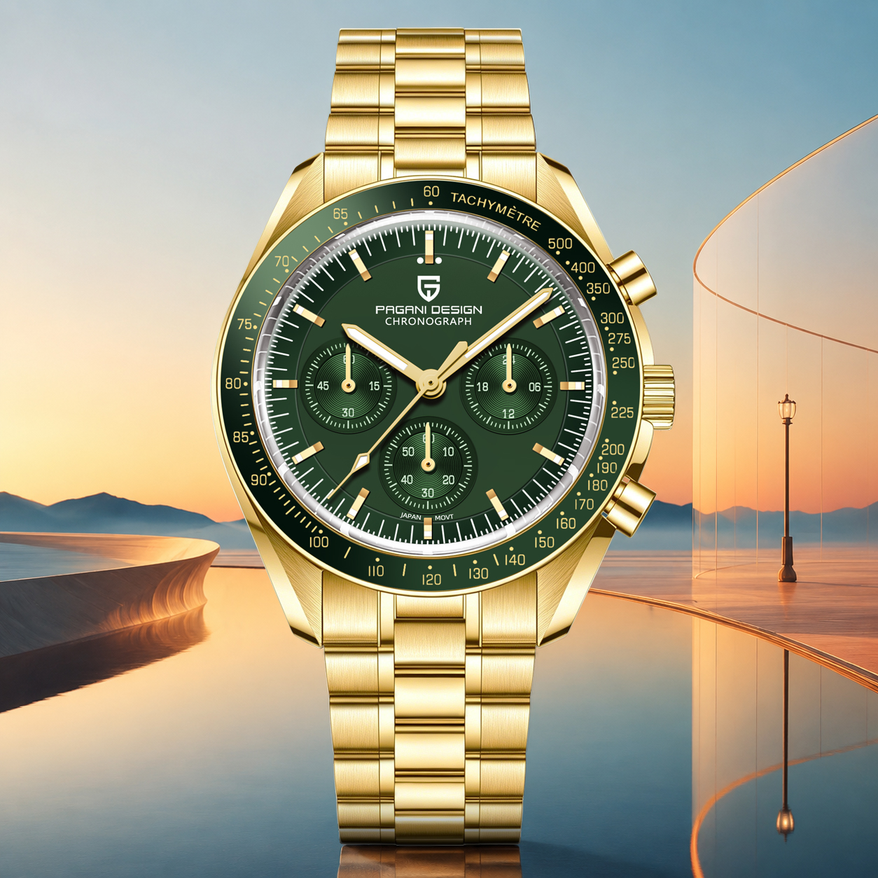 AliExpress PAGANI DESIGN Golden Green Chronograph Quartz Watch