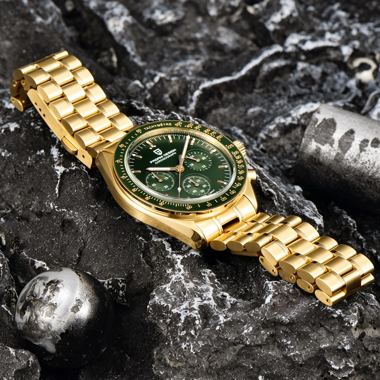 AliExpress PAGANI DESIGN Golden Green Chronograph Quartz Watch, view 3