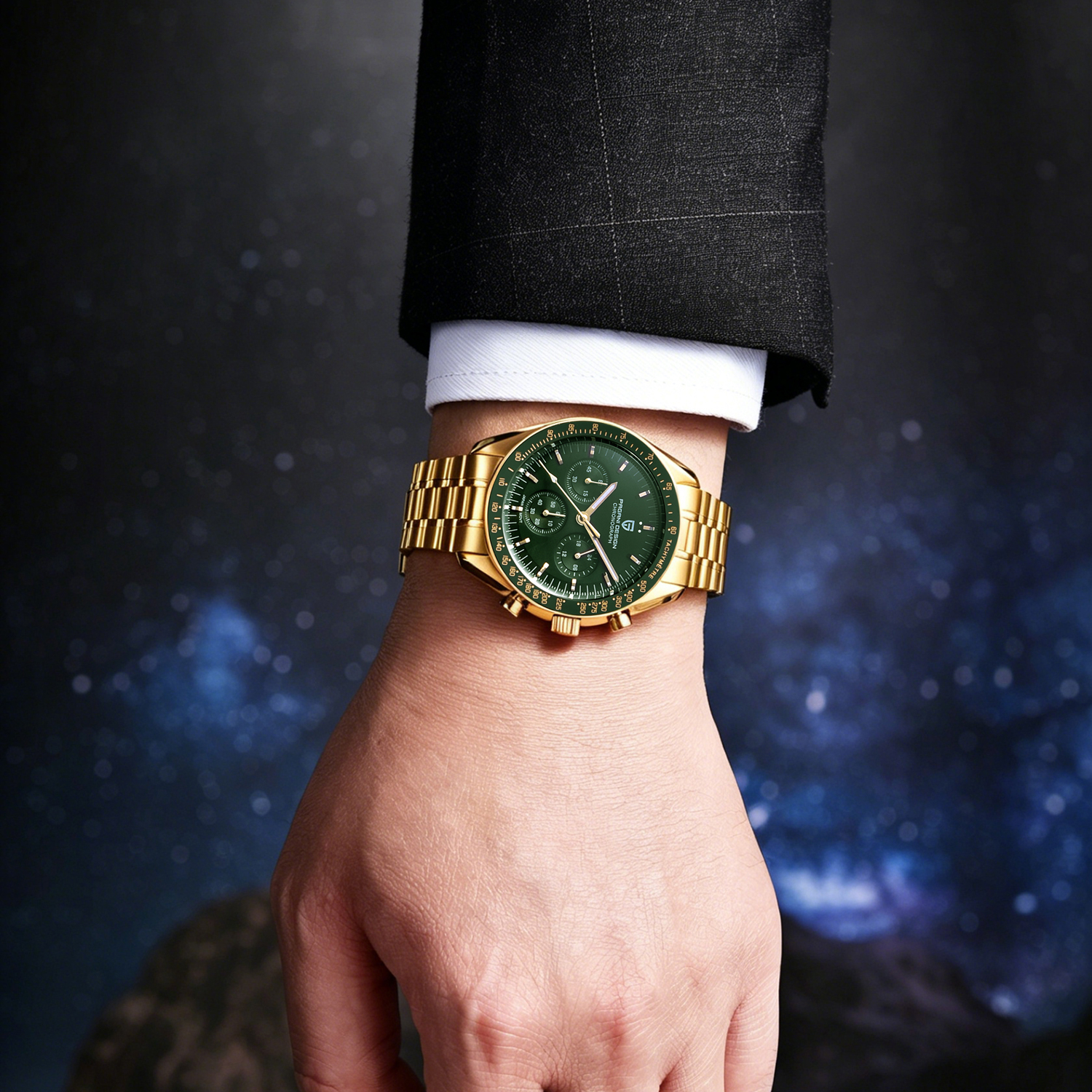 AliExpress PAGANI DESIGN Golden Green Chronograph Quartz Watch, view 4