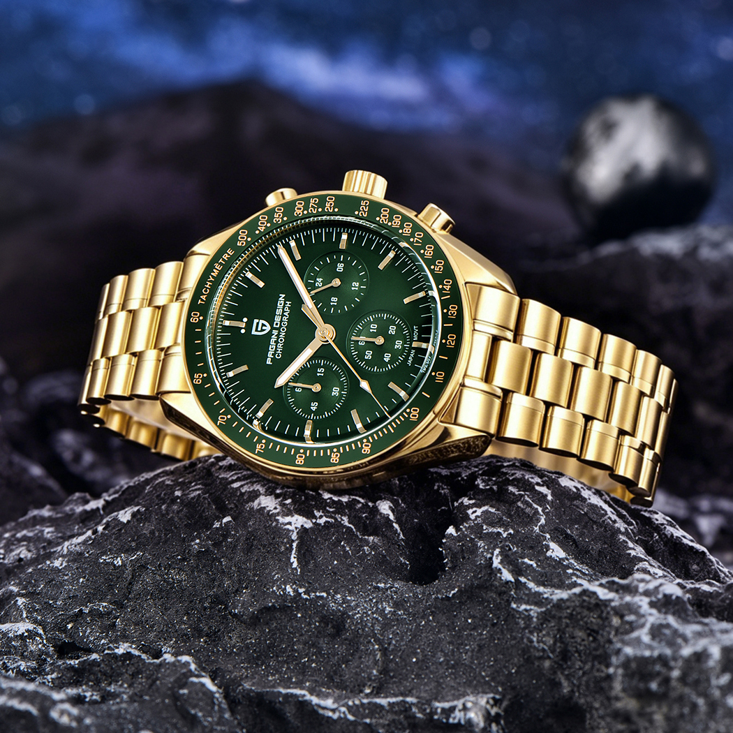 AliExpress PAGANI DESIGN Golden Green Chronograph Quartz Watch, view 5