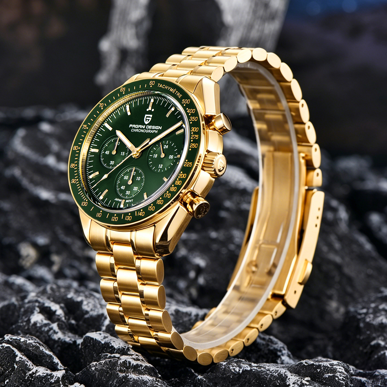 AliExpress PAGANI DESIGN Golden Green Chronograph Quartz Watch, view 6