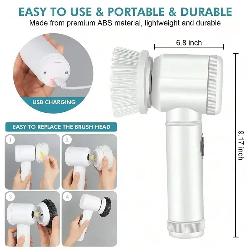 AliExpress Cordless Electric Spin Scrubber with 5 Brush Heads, view 3
