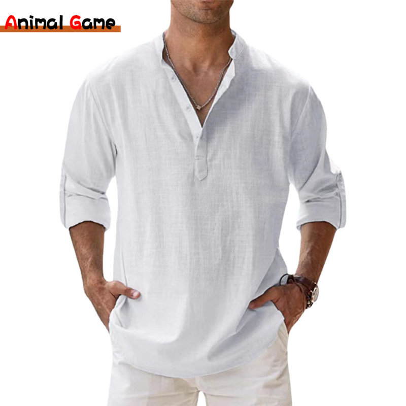 AliExpress New Cotton Linen Shirts for Men Casual Shirts Lightweight Long Sleeve Henley Beach Shirts Hawaiian T Shirts for Men