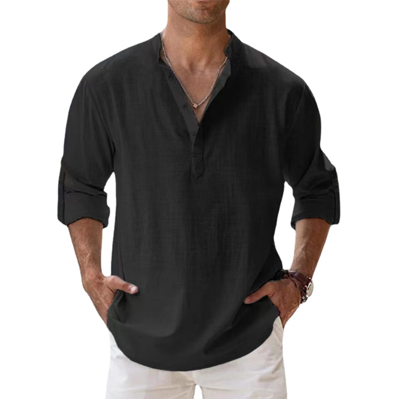 AliExpress New Cotton Linen Shirts for Men Casual Shirts Lightweight Long Sleeve Henley Beach Shirts Hawaiian T Shirts for Men, view 2