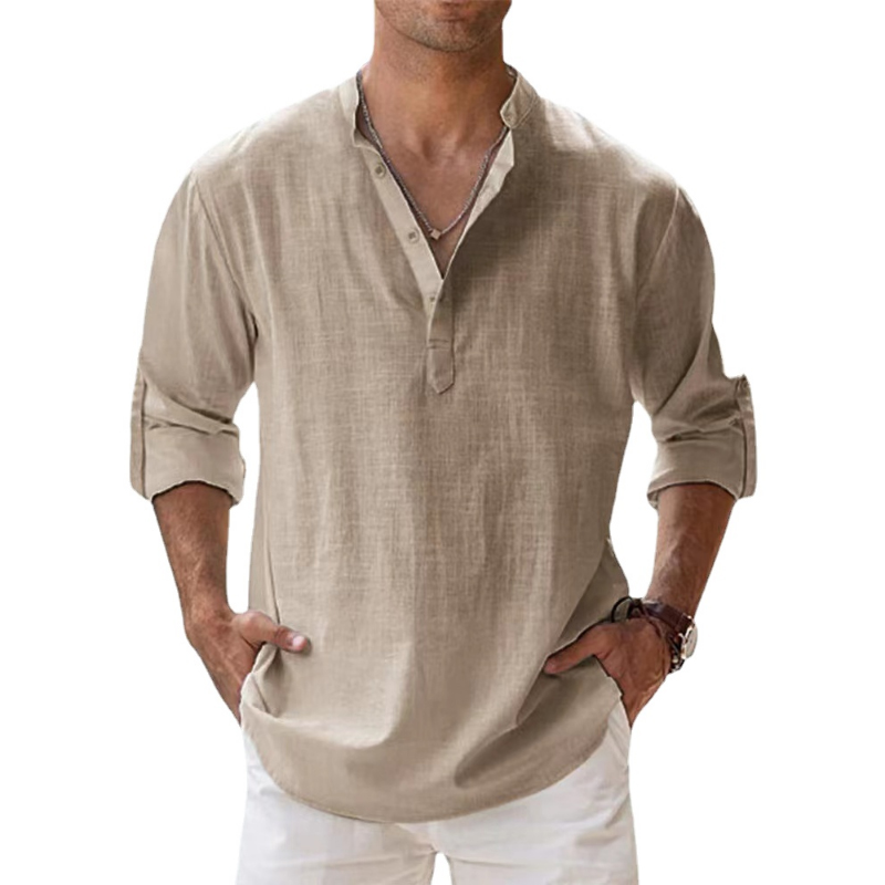 AliExpress New Cotton Linen Shirts for Men Casual Shirts Lightweight Long Sleeve Henley Beach Shirts Hawaiian T Shirts for Men, view 3