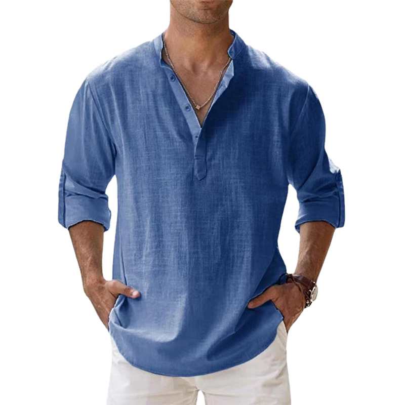 AliExpress New Cotton Linen Shirts for Men Casual Shirts Lightweight Long Sleeve Henley Beach Shirts Hawaiian T Shirts for Men, view 4