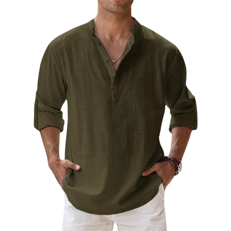 AliExpress New Cotton Linen Shirts for Men Casual Shirts Lightweight Long Sleeve Henley Beach Shirts Hawaiian T Shirts for Men, view 5