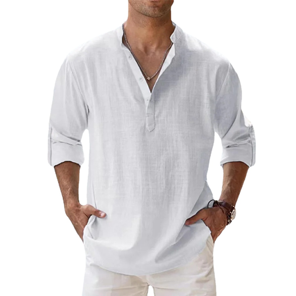 AliExpress New Cotton Linen Shirts for Men Casual Shirts Lightweight Long Sleeve Henley Beach Shirts Hawaiian T Shirts for Men Streetwear