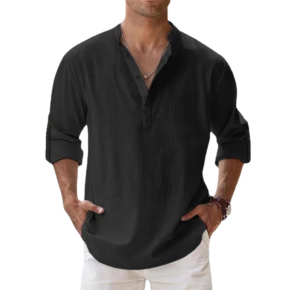 AliExpress New Cotton Linen Shirts for Men Casual Shirts Lightweight Long Sleeve Henley Beach Shirts Hawaiian T Shirts for Men Streetwear, view 2