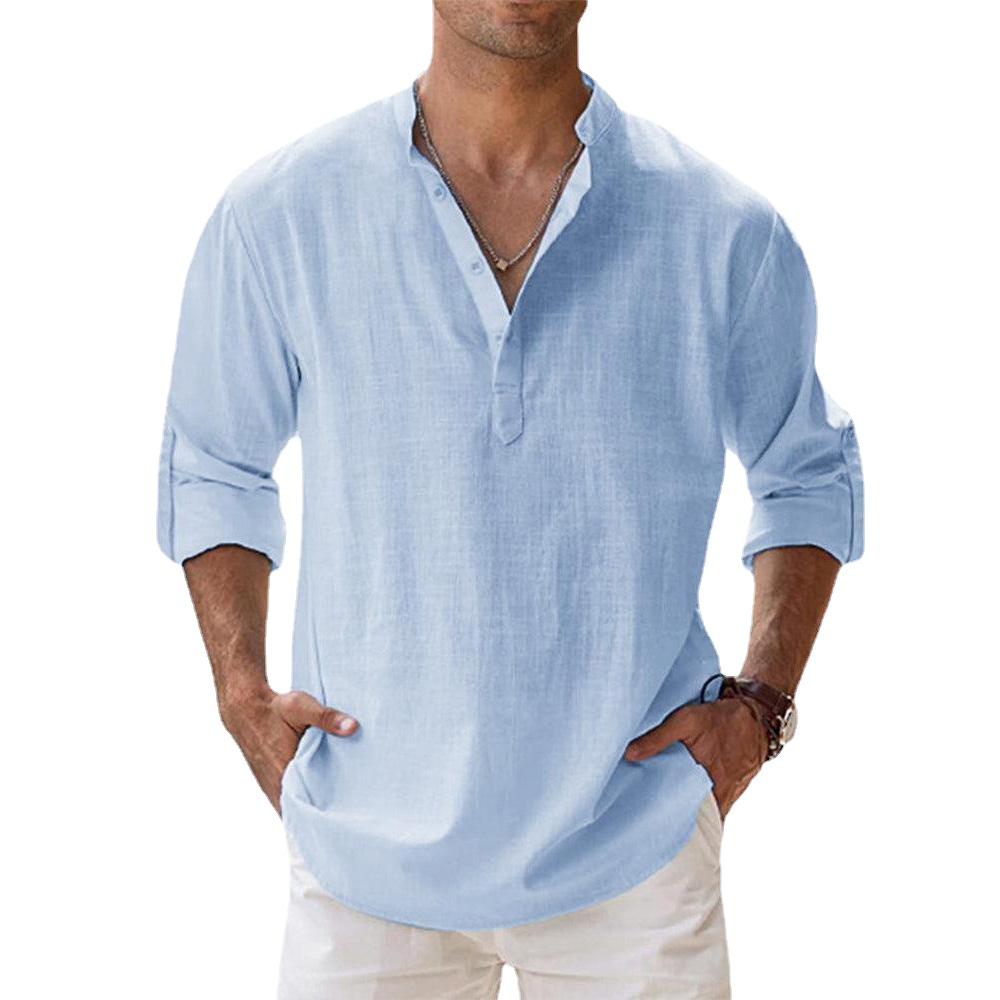 AliExpress New Cotton Linen Shirts for Men Casual Shirts Lightweight Long Sleeve Henley Beach Shirts Hawaiian T Shirts for Men Streetwear, view 3