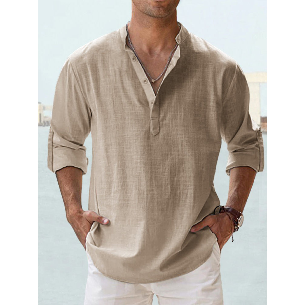 AliExpress New Cotton Linen Shirts for Men Casual Shirts Lightweight Long Sleeve Henley Beach Shirts Hawaiian T Shirts for Men Streetwear, view 4
