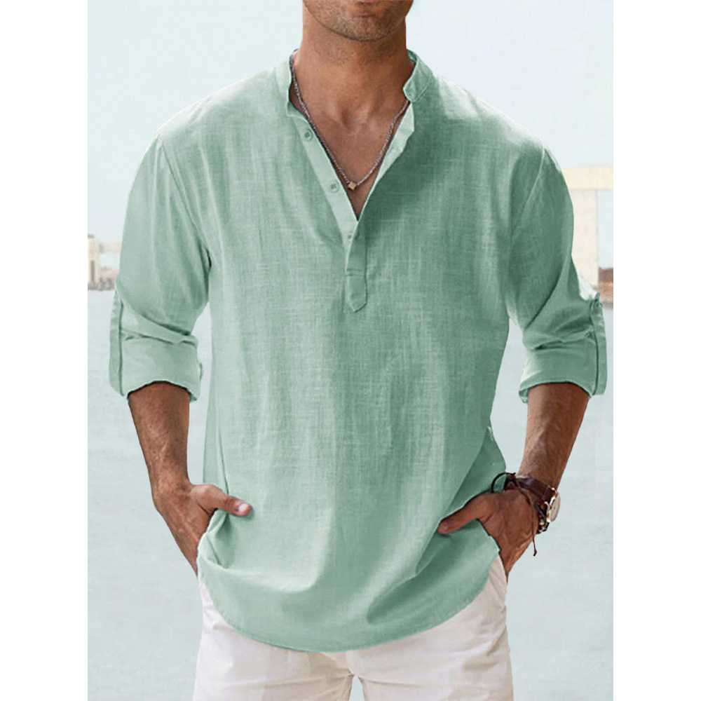 AliExpress New Cotton Linen Shirts for Men Casual Shirts Lightweight Long Sleeve Henley Beach Shirts Hawaiian T Shirts for Men Streetwear, view 5
