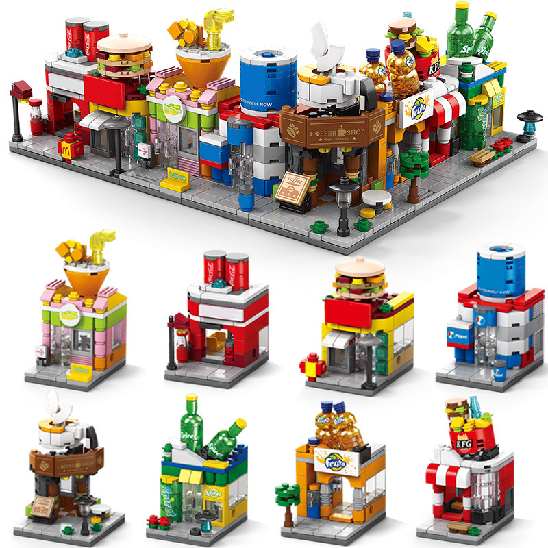 AliExpress NEW DIY Restaurant Coffee Milk Tea Store Street View Food House Building Blocks Kit Girls Bricks Movie Model Toy